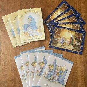 13 Blue and Gold Nativity Scene Cards in Charming Box.